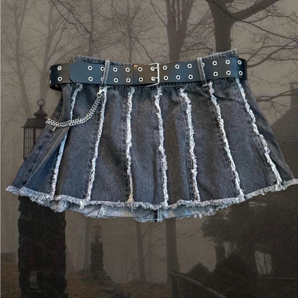 Frayed Denim Mini Skirt